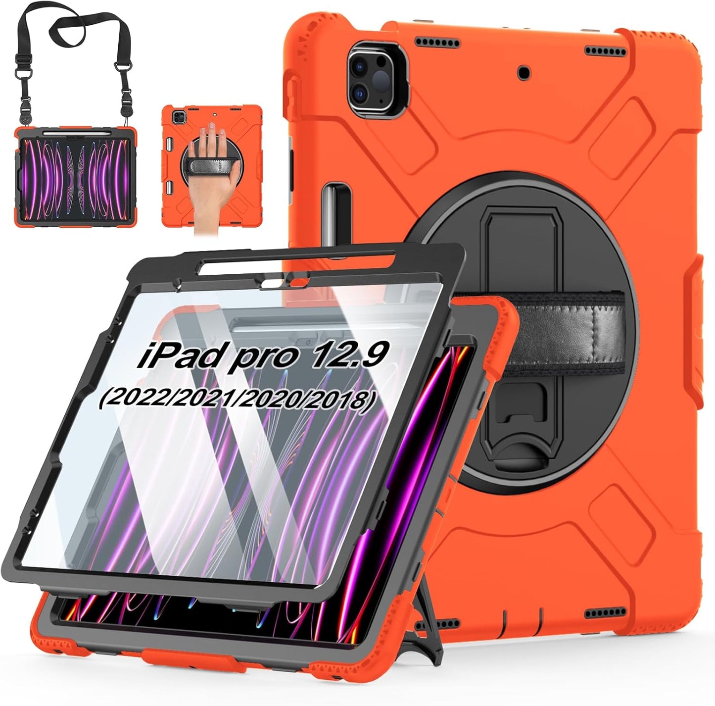 Durable Case for iPad Pro 12.9 with Screen Protector and Strap