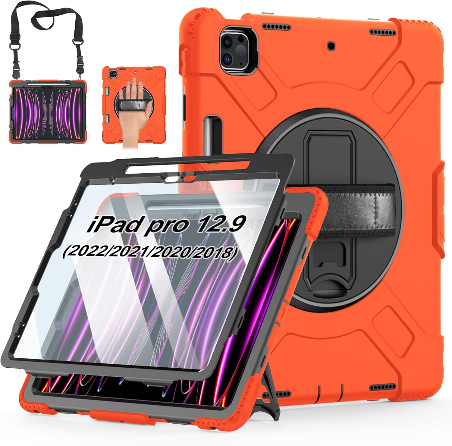 Durable Case for iPad Pro 12.9 with Screen Protector and Strap
