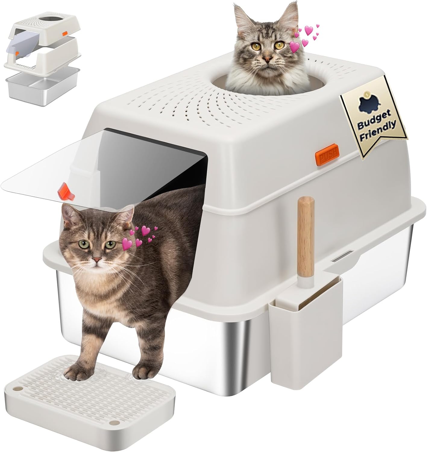 Stainless Steel Litter Box with Lid for Jumbo Cats - XL Size