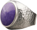 Natural Purple Jade Oval Ring - Hammered 925 Sterling