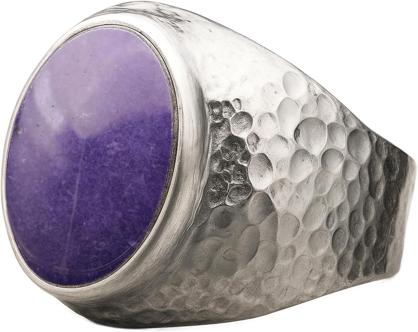 Natural Aventurine Crystal Ring for Men in Hammered Silver