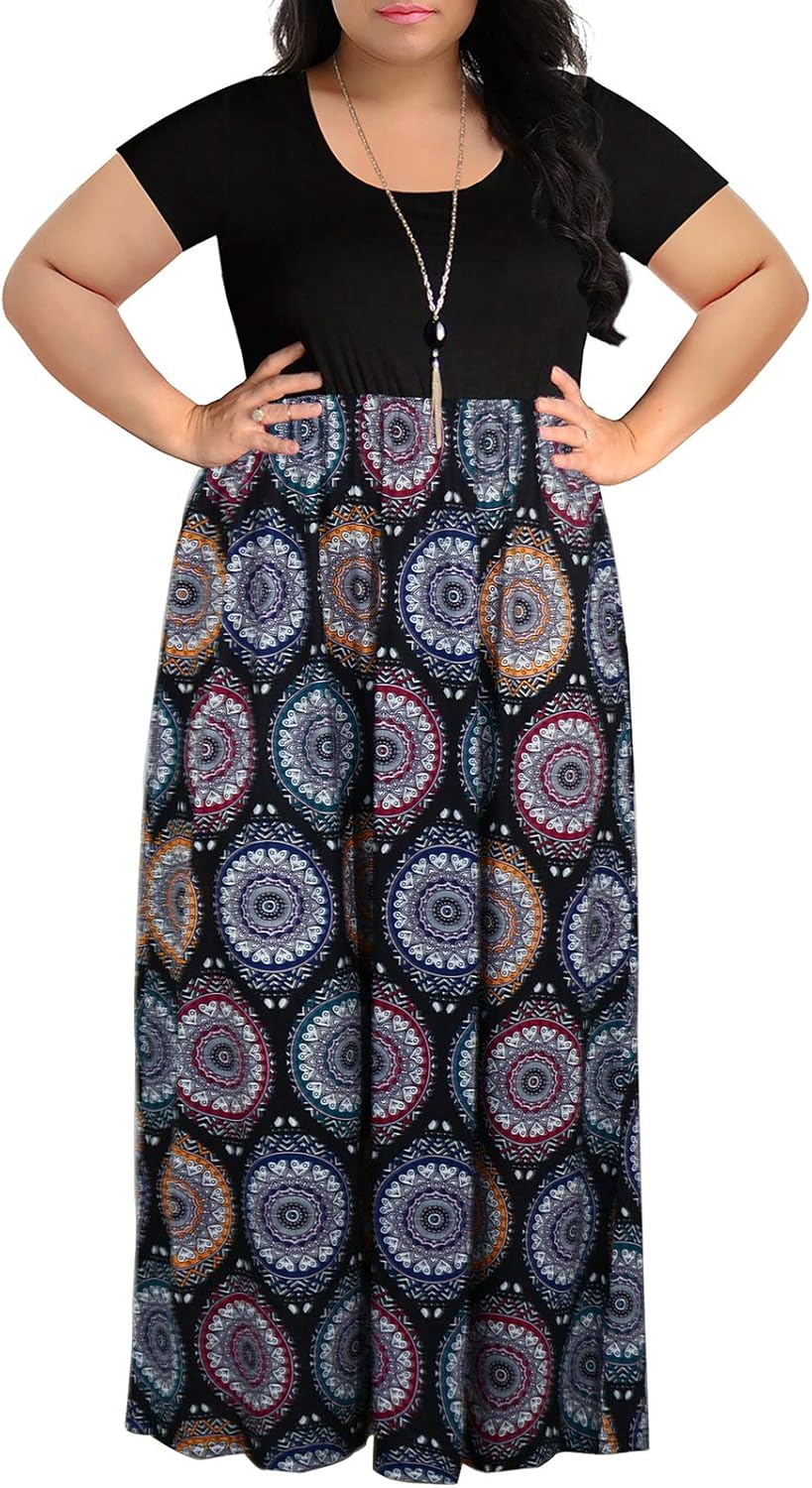 Nemidor Plus Size Maxi Dresses for Curvy Women with Pockets