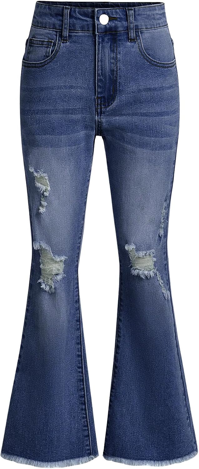Milumia Girl's Ripped Flare Bell Bottom Jeans for Stylish Comfort