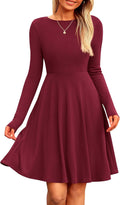 Women's Ribbed Knit Long Sleeve A-Line Short Dress - Comfortable Fall