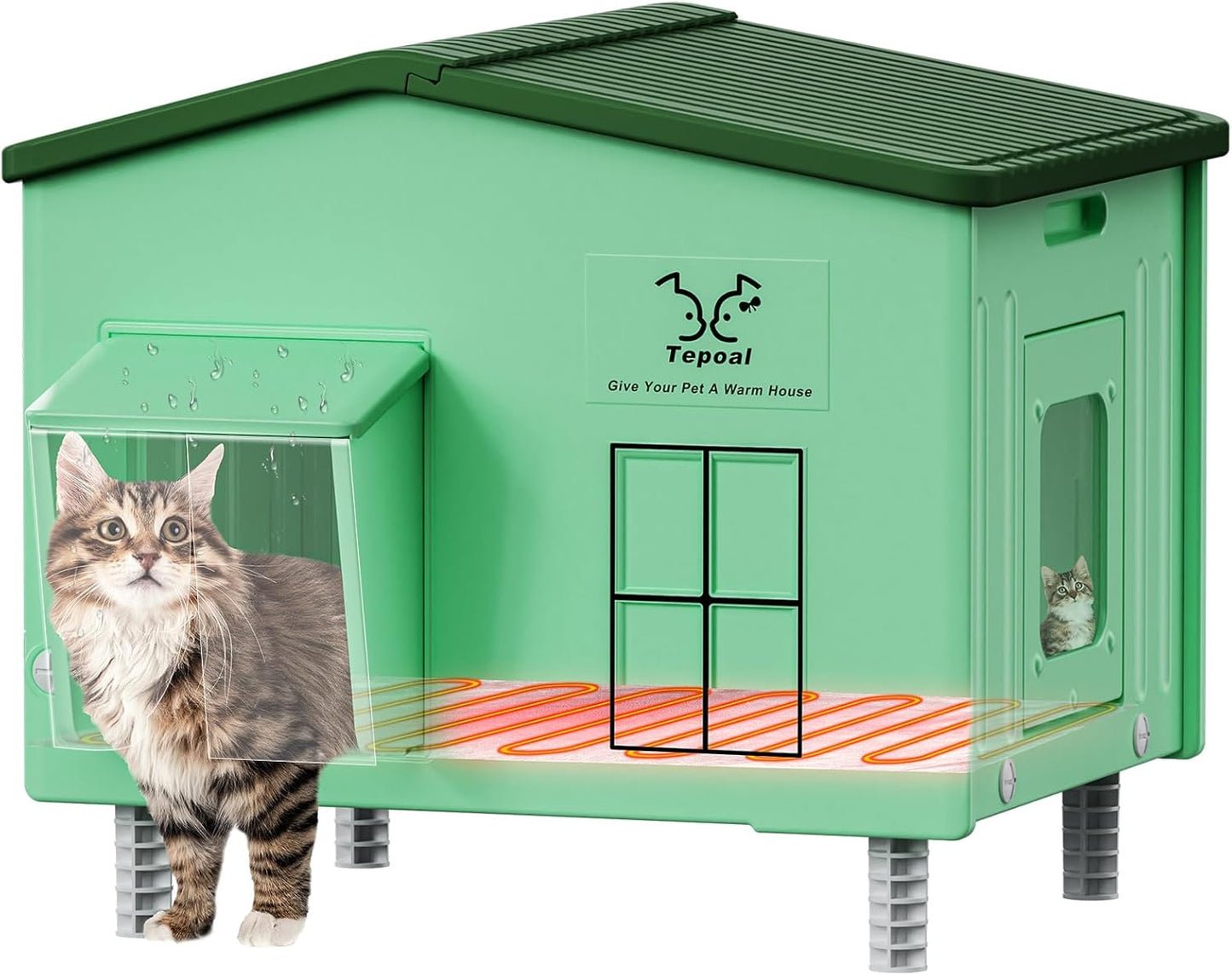 Large Indestructible Heated Cat House for Outdoor Cats
