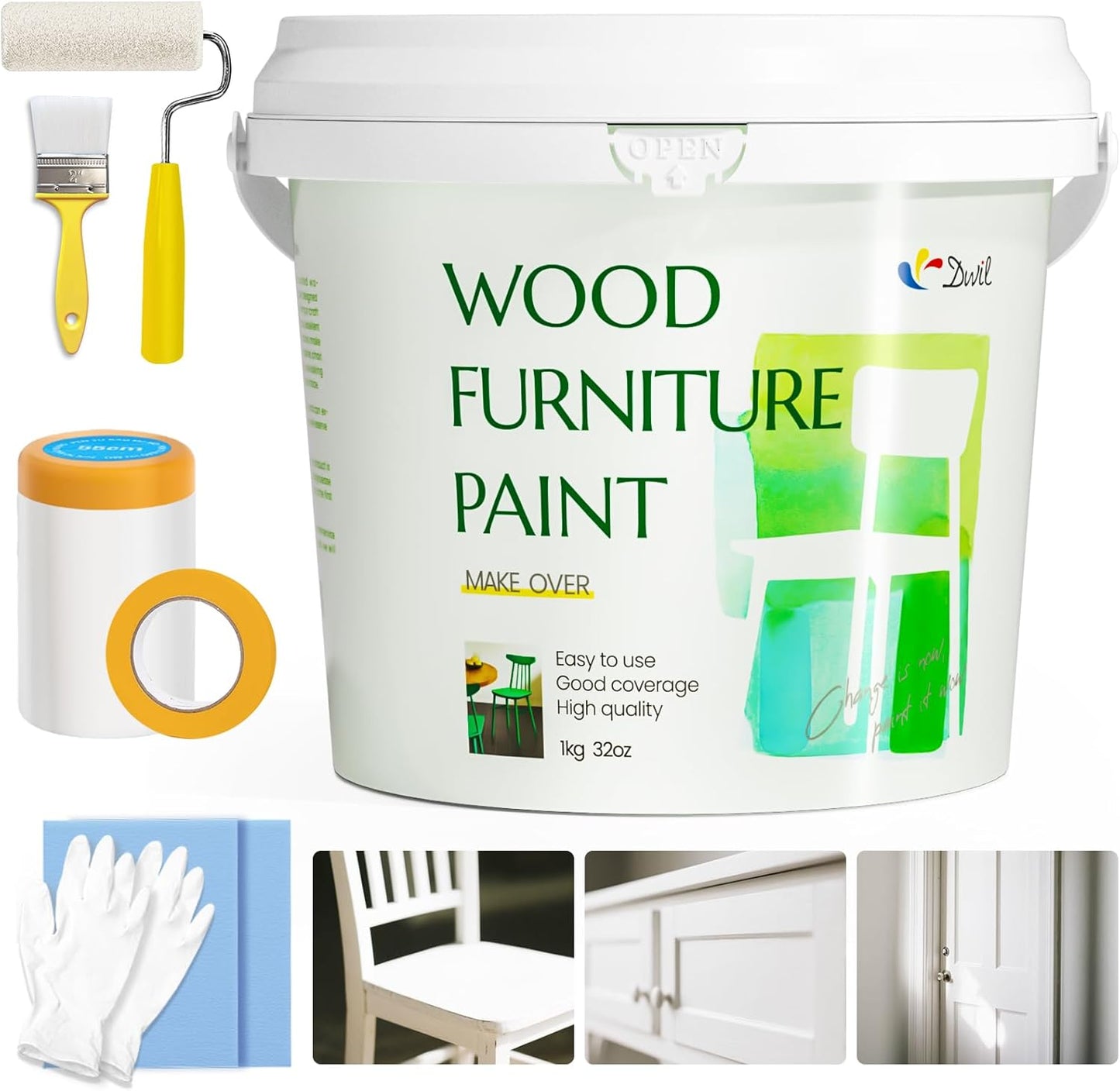 DWIL Wood Furniture Paint 32oz - Matte White for Easy DIY Projects