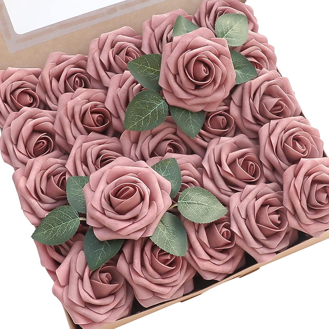 Real Looking Dusty Rose Foam Fake Roses for DIY Floral Arrangements