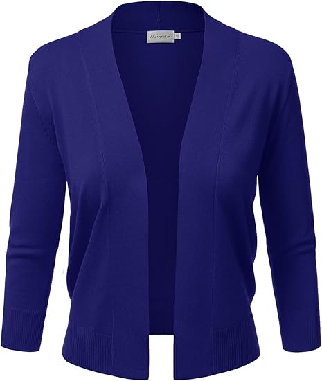 JJ Perfection Women's Basic 3/4 Sleeve Open Front Cardigan