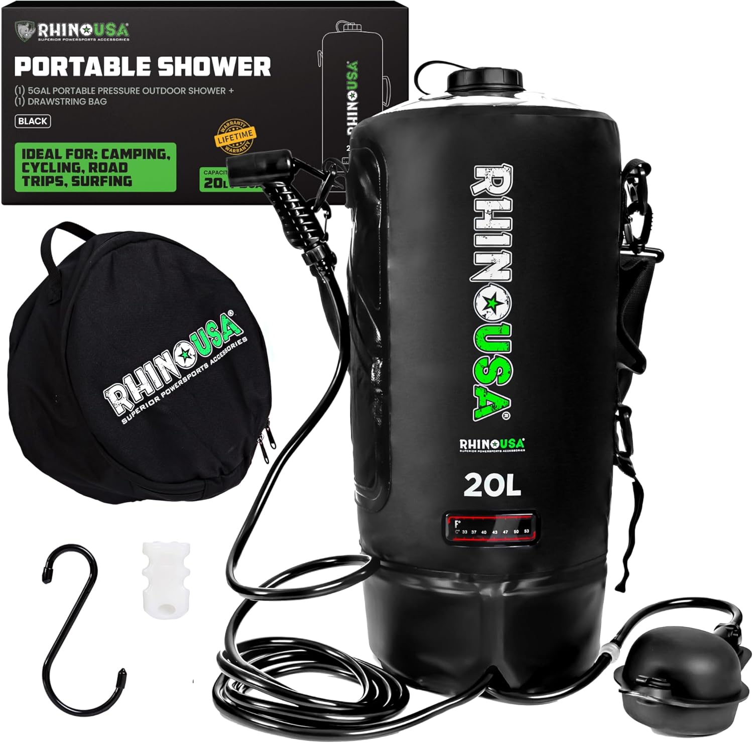Rhino USA 5 Gal Portable Solar Camp Shower - Ultimate Outdoor Shower!