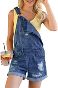 Women's Ripped Short Overalls Adjustable Denim Bib Overall Shorts