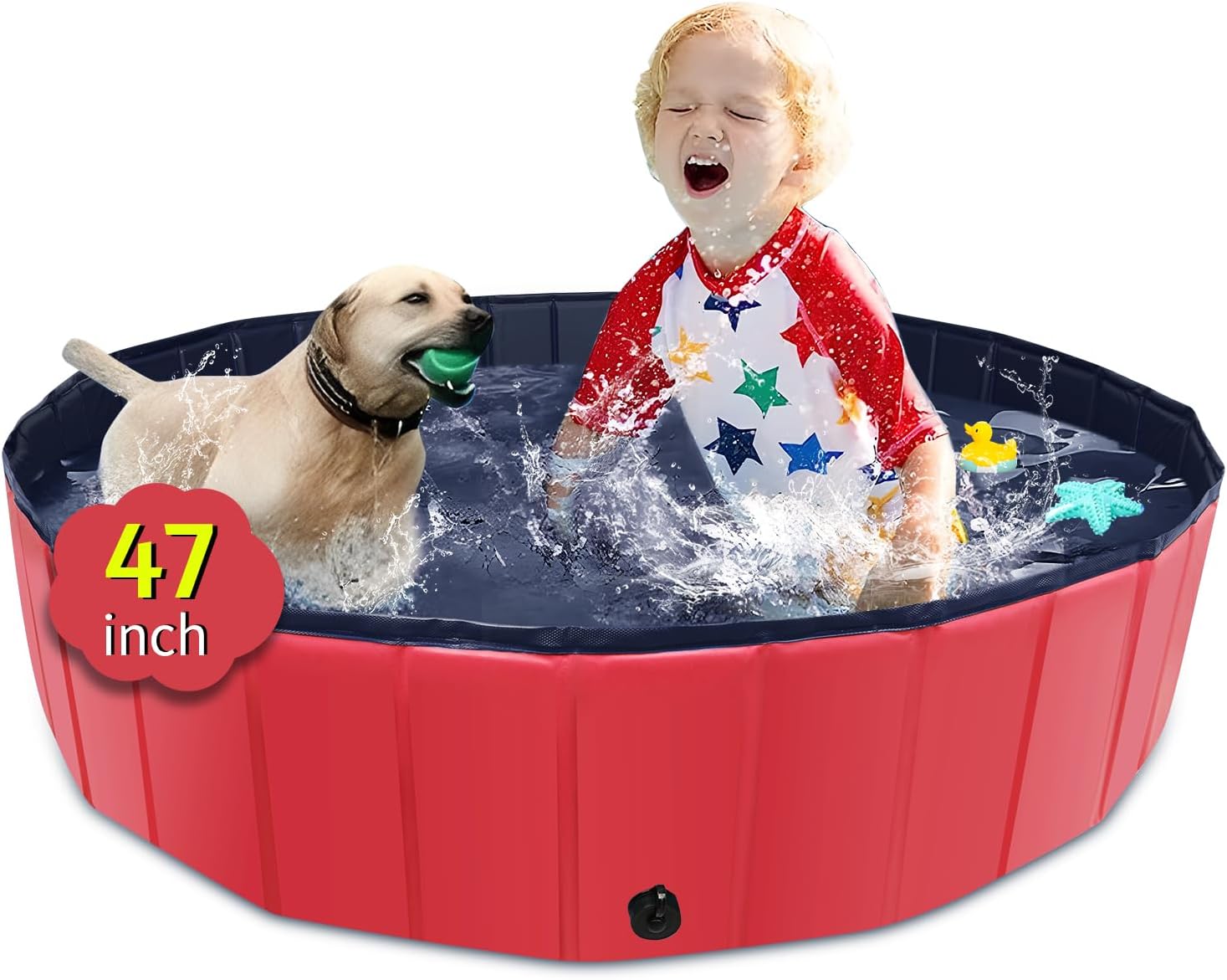 Foldable Dog Pool for Summer Fun - 47in Collapsible Bath Tub