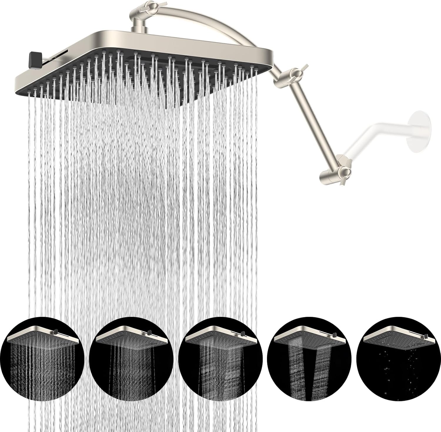 Hibbent 13ft' High Pressure Rain Shower Head with 5 Spray Modes