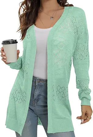 GRECERELLE Casual Lightweight Long Sleeve Cardigan for Women