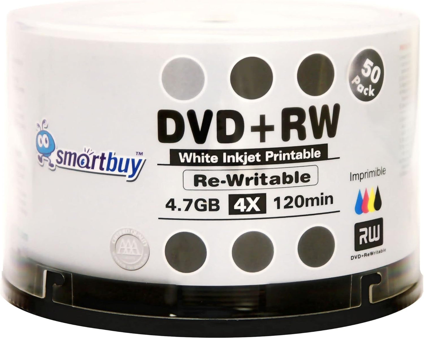 Smartbuy 100 Pack Blank DVD+RW 4X 4.7GB Printable Discs