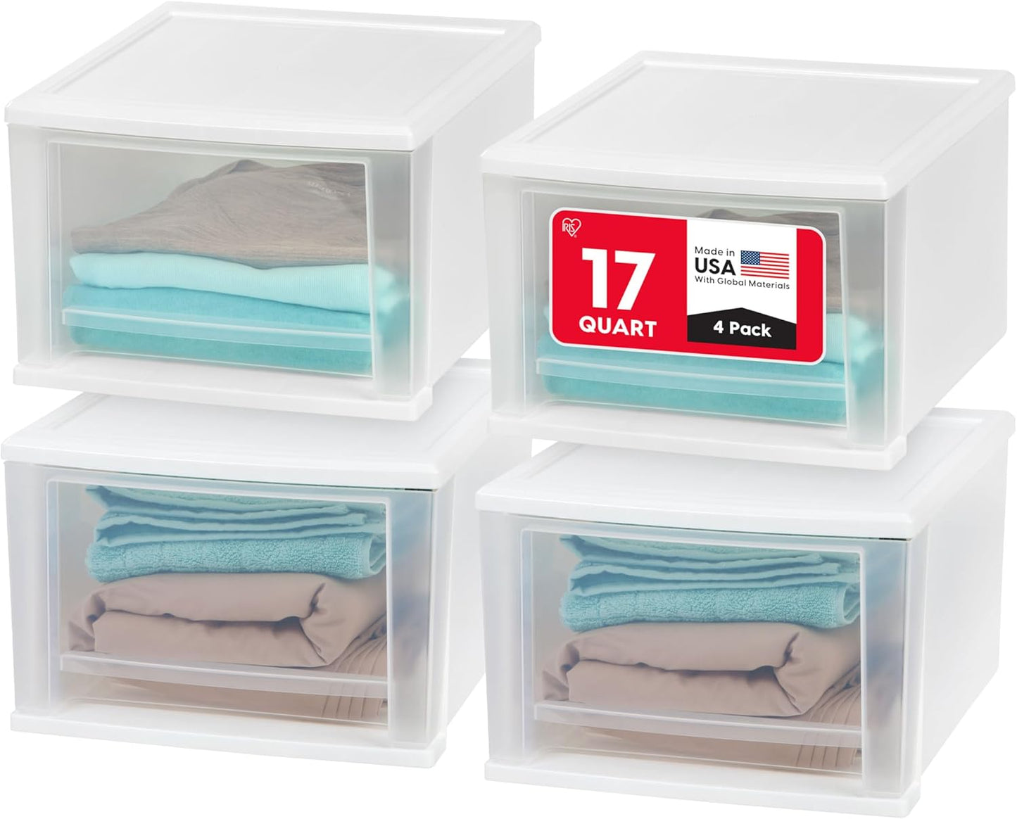 IRIS USA 17 Qt Medium Plastic Stacking Drawer for Organizing