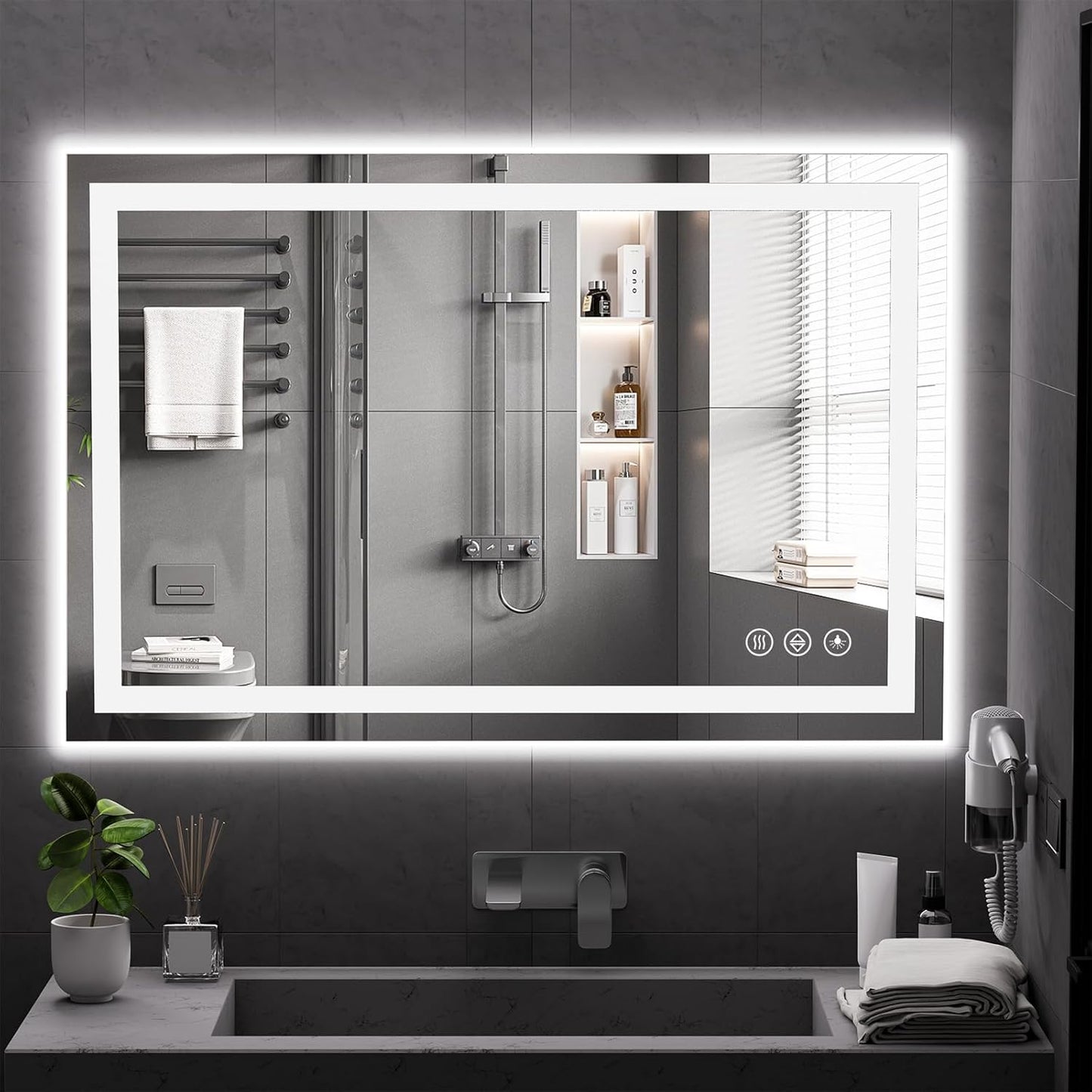 Koonmi 32x48 LED Bathroom Mirror with Lights, Dimmable & Anti-Fog