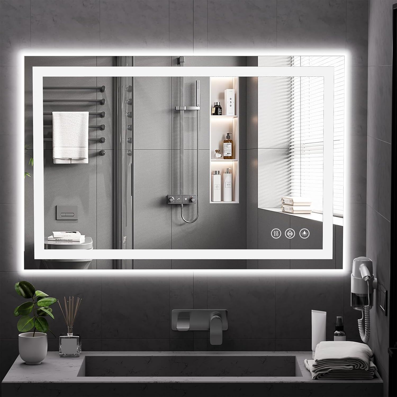 Koonmi 32x48 LED Bathroom Mirror with Lights, Dimmable & Anti-Fog