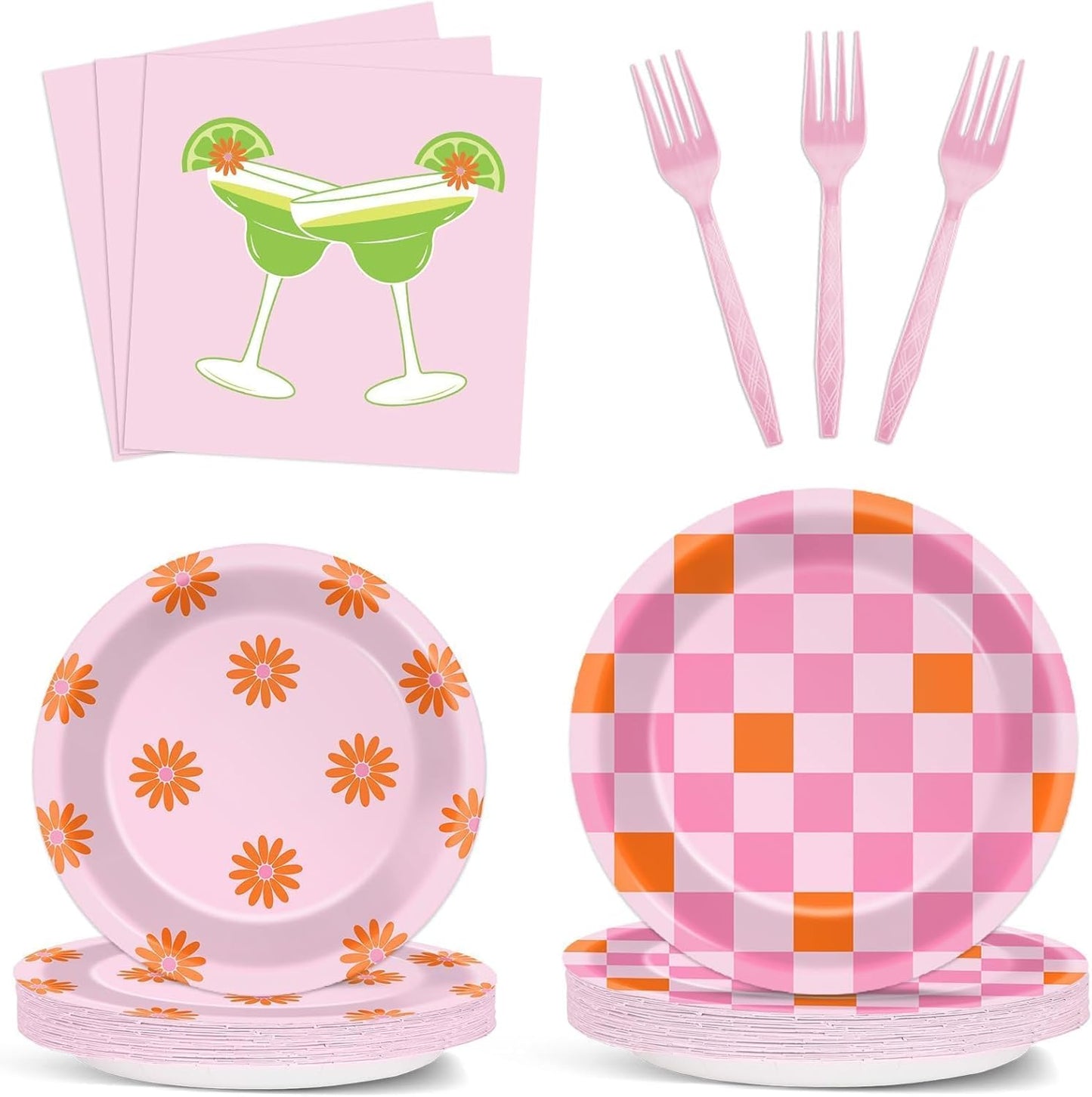 Party Perfect Pink Checkered Tableware Set