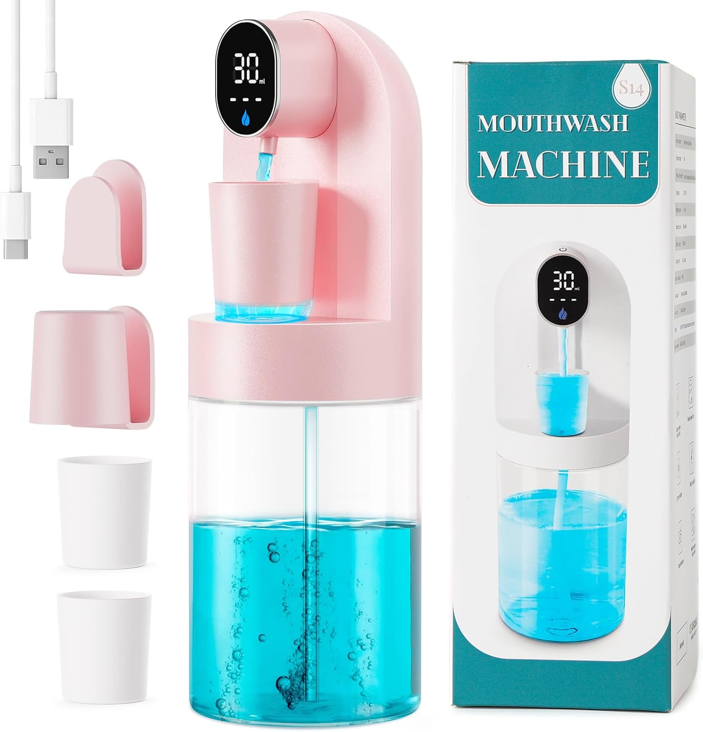 Automatic Mouthwash Dispenser with Magnetic Cups for Bathroom