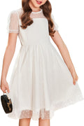 Arshiner Girls Contrast Mesh Puffy Sleeve A-Line Dress - Princess Look