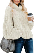 Womens Cable Knit Turtleneck Sweater - Chunky Oversized Pullover