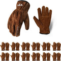 12 Pairs Leather Work Gloves for Men or Women - Thick Cowhide