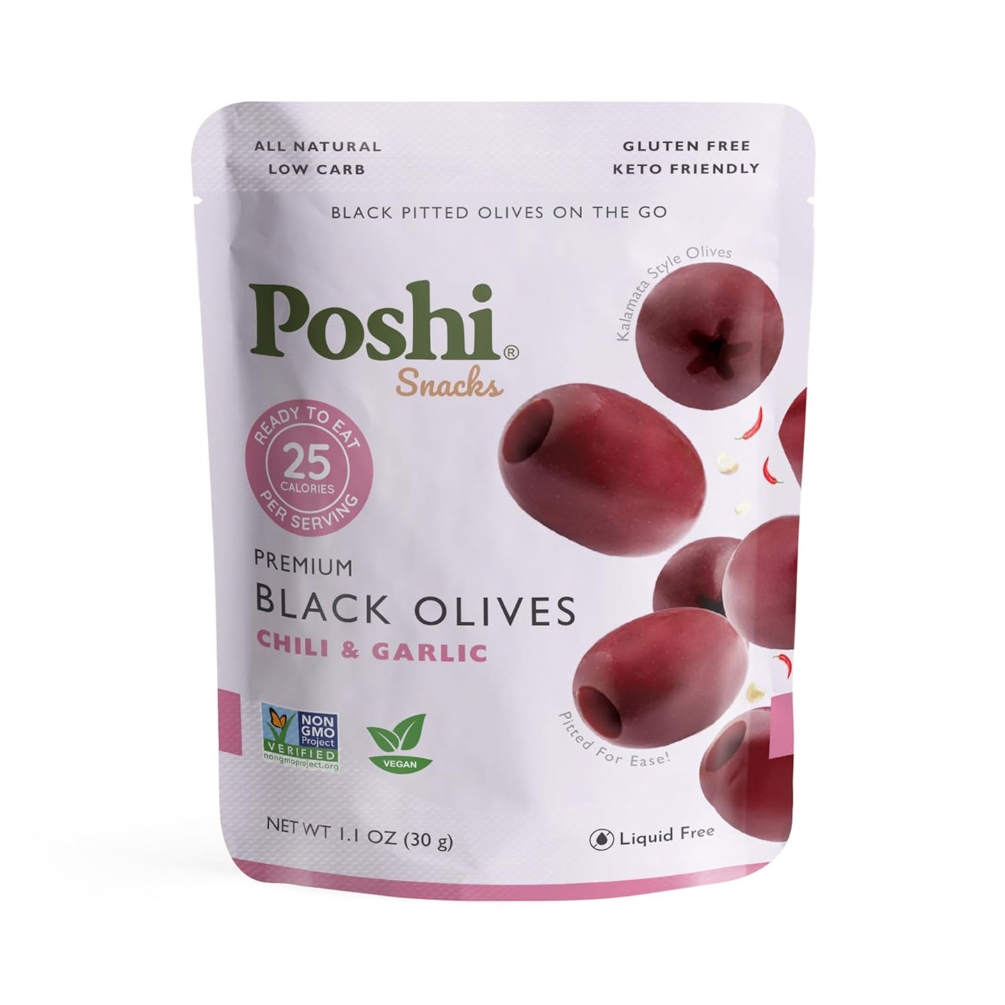 Poshi Marinated Kalamata Style Pitted Olives with Chili & Garlic