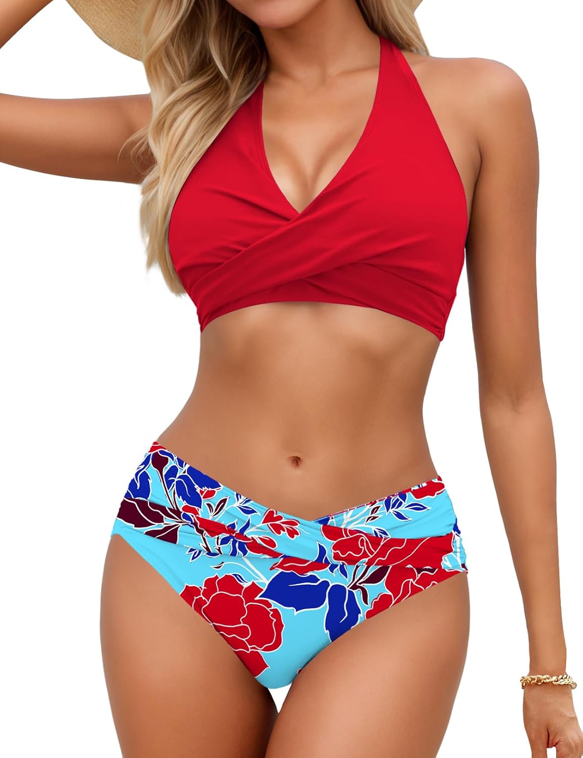 Sopliagon Women's Twist Front Two Piece Swimsuit for Summer