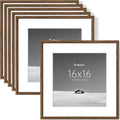 16x16 Picture Frame Set of 6 - Slim Walnut Frames for Wall Display