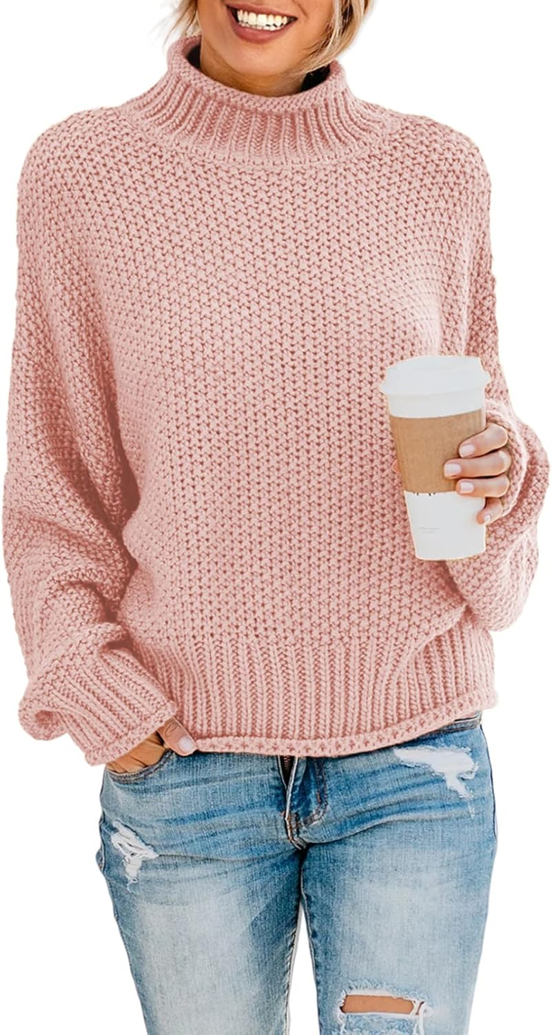 Dokotoo Womens Turtleneck Balloon Sleeve Sweater for Winter