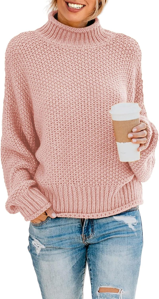 Dokotoo Womens Turtleneck Balloon Sleeve Sweater for Winter