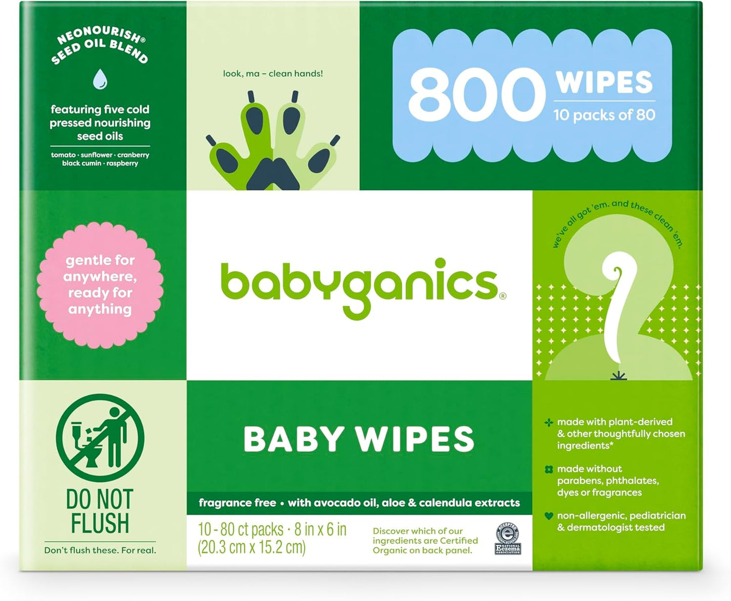 Babyganics Unscented Diaper Wipes, 800 Count - Plant Derived, Non-Allergenic