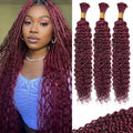 99J Burgundy Red Human Braiding Hair 3 Bundles 24in Deep Wave - Boho