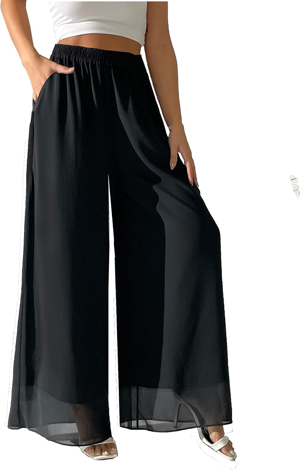 Chic Women's Chiffon Dress Beach Wide Leg Palazzo Pants