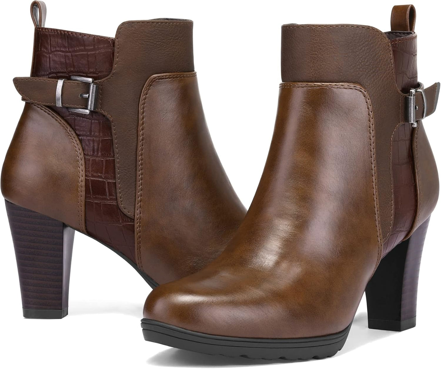 mysoft Women's Zipper Booties with Chunky Stacked Heel Style