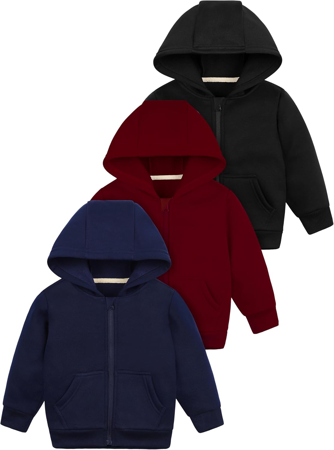 Cooraby 3 Packs Baby Boys Long Sleeve Full-Zip Hoodies