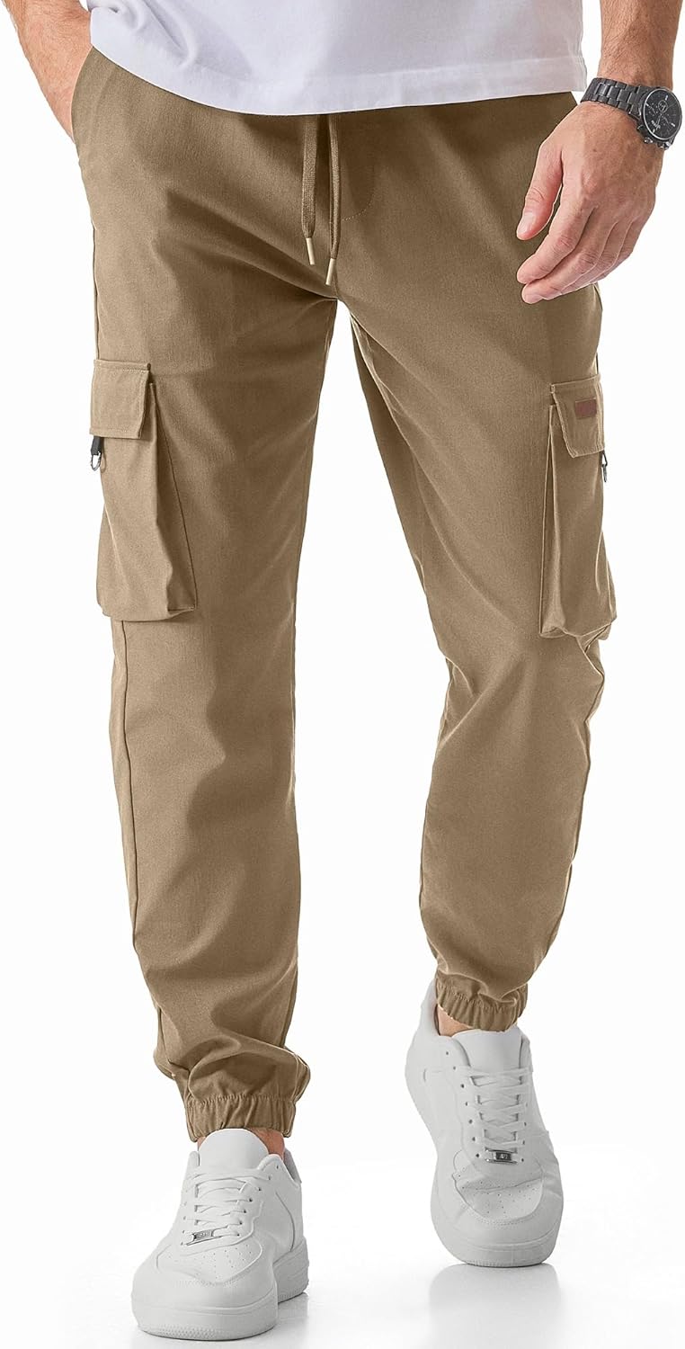 JMIERR Mens Cargo Pants Lightweight Tapered Joggers with Pockets