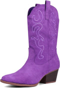 Bandkos Cowboy Boots for Women Mid Calf Western Embroidered Boot suede