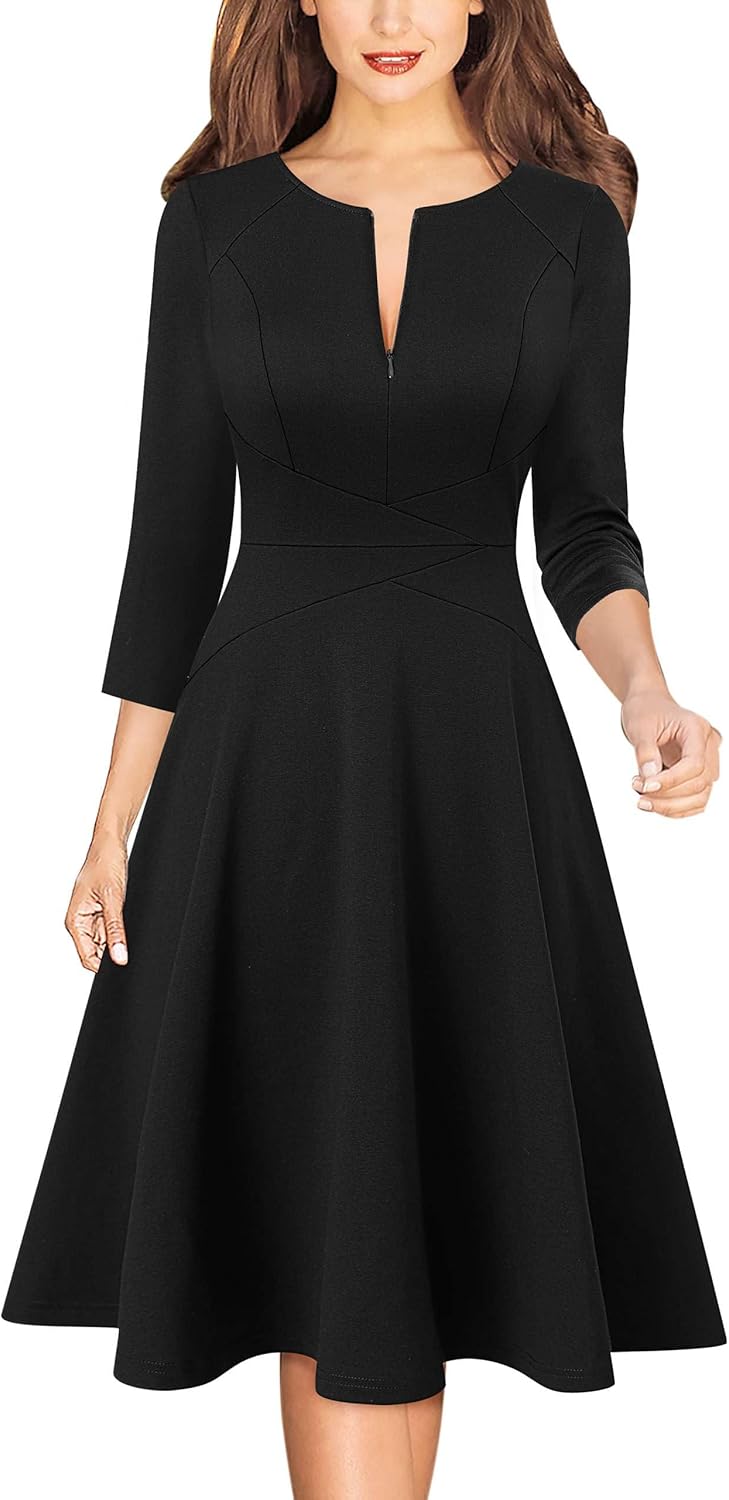 VFSHOW Womens Front Zipper Crisscross Waist A-Line Dress
