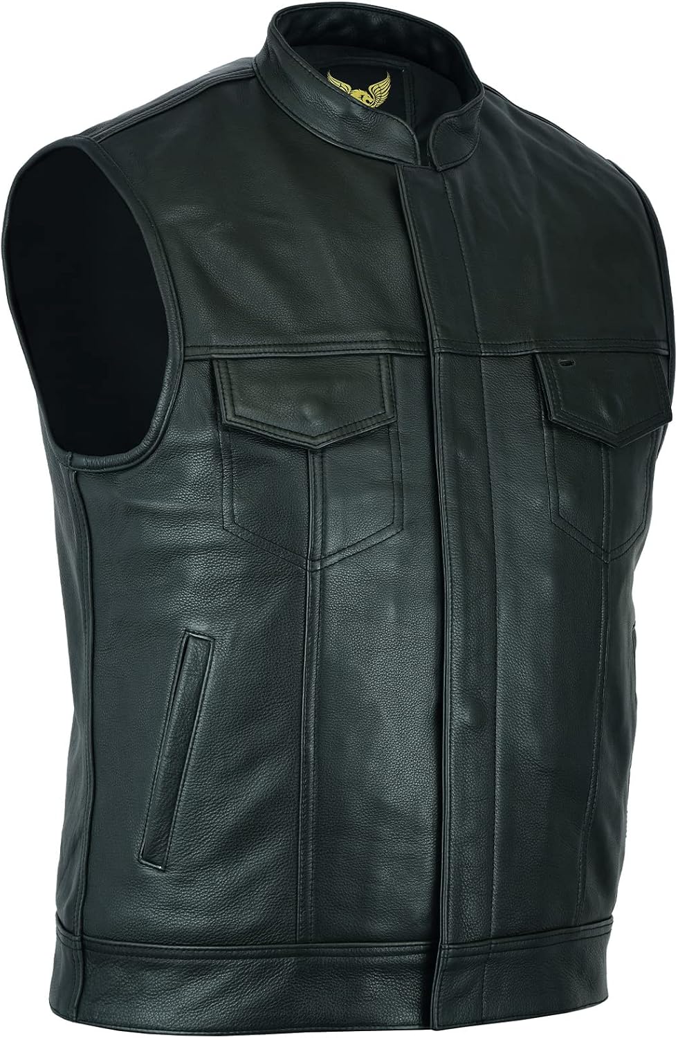 Leatherick Mens Black Motorcycle Vests with Satin Liner