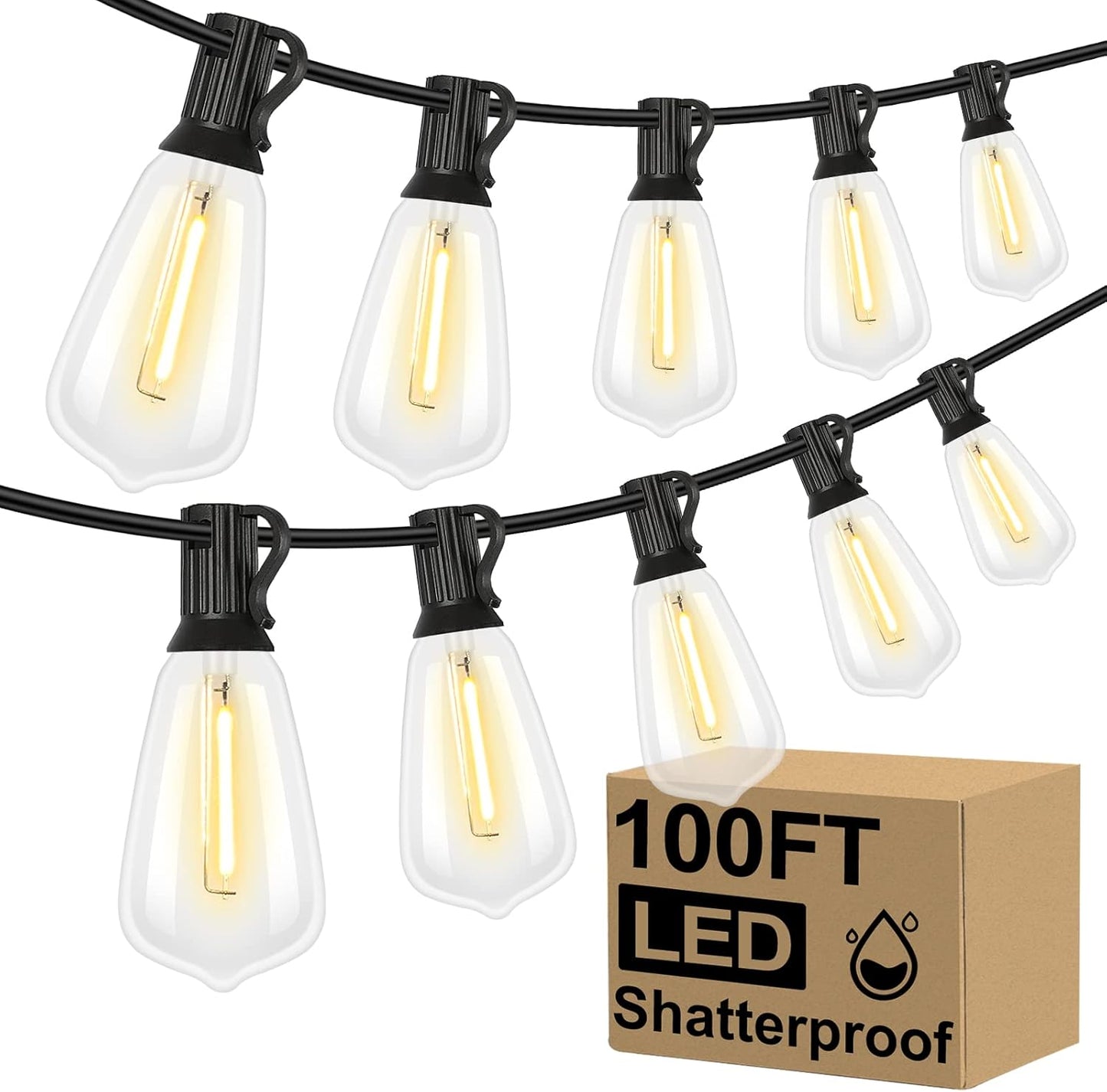 Brightever LED Outdoor String Lights 100FT for Patio