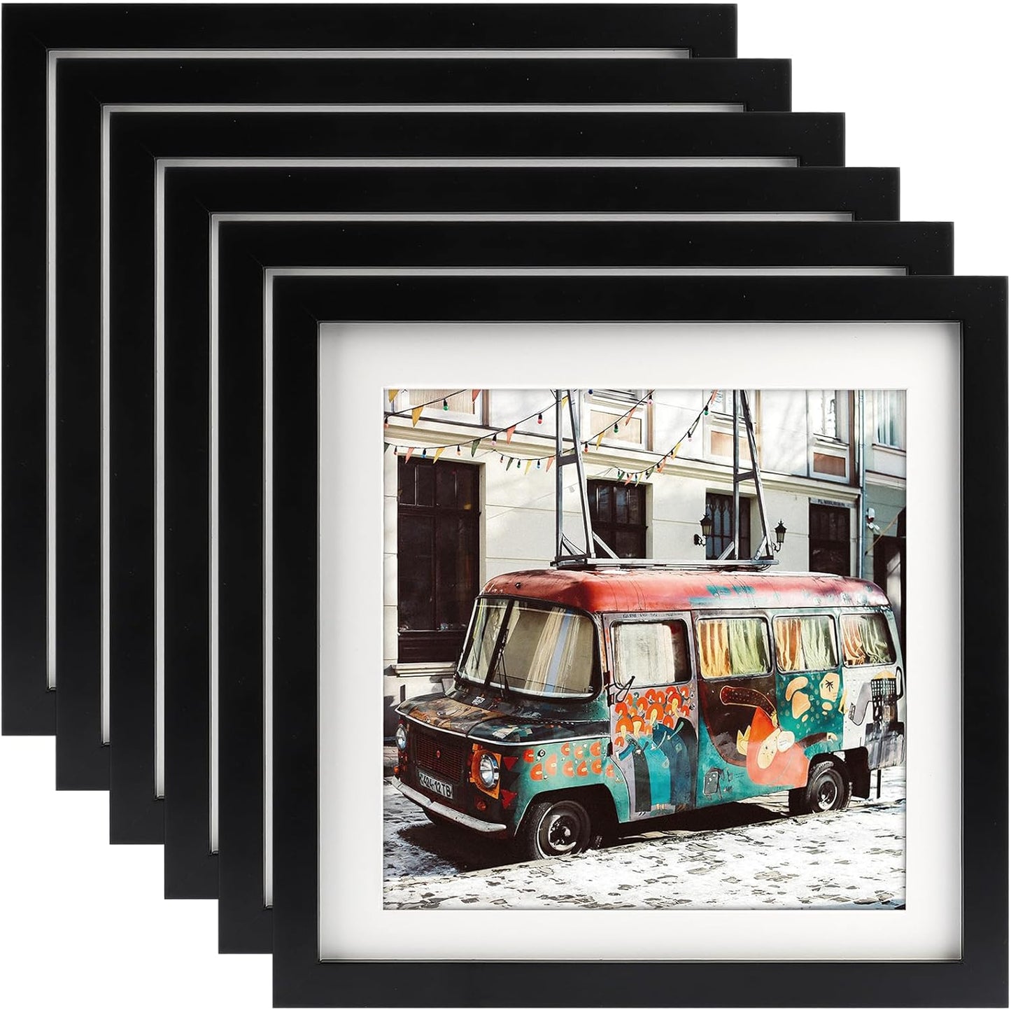 10x10 Black Picture Frames Square Classic Natural Wood 6 Pack