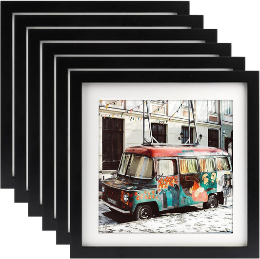 10x10 Black Picture Frames Square Classic Natural Wood 6 Pack