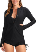 Women's Rash Guard Zipper Pockets UPF50+ Swim Shirt - Slim Zip Top