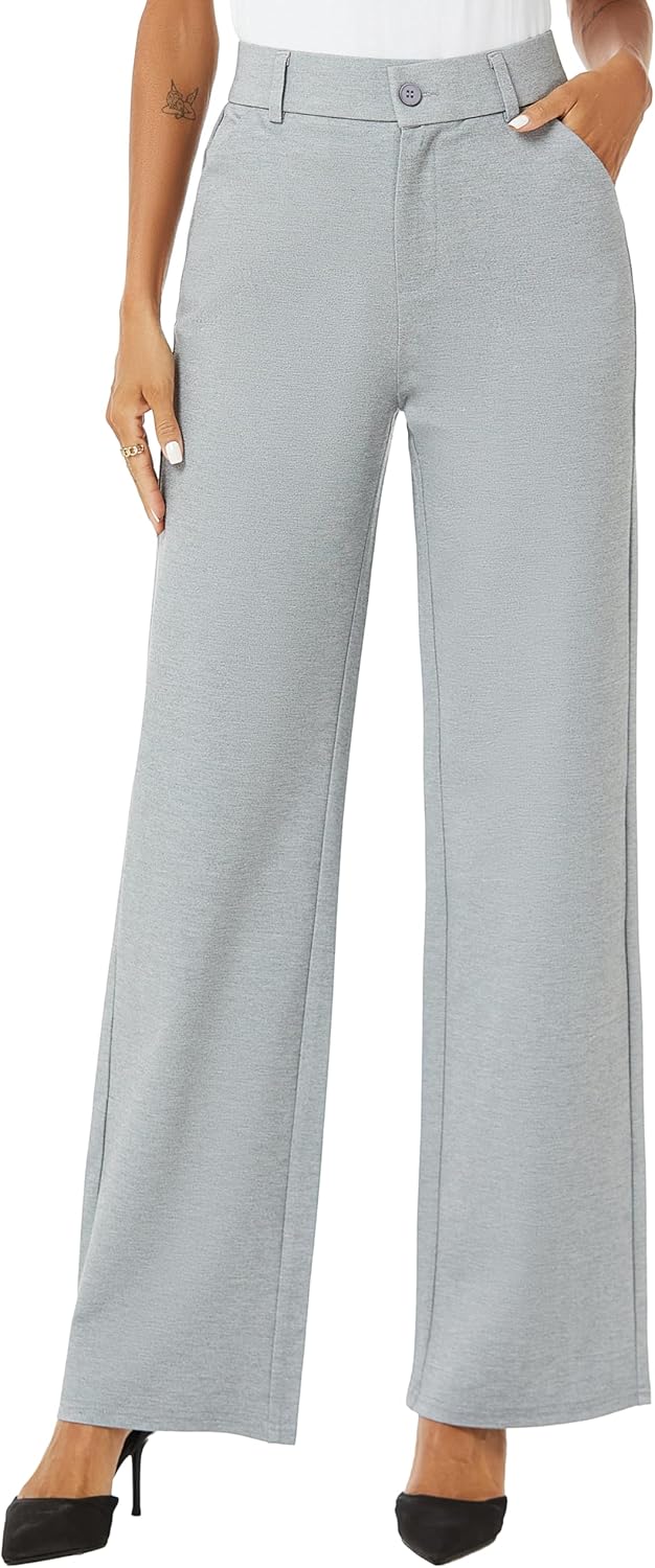 Womens High Waist Wide Straight Leg Trousers with Pockets