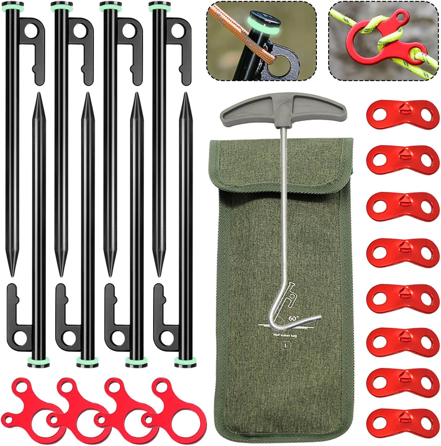 ZHIHUIGET 12 Heavy Duty Tent Stakes Set for Outdoor & Camping