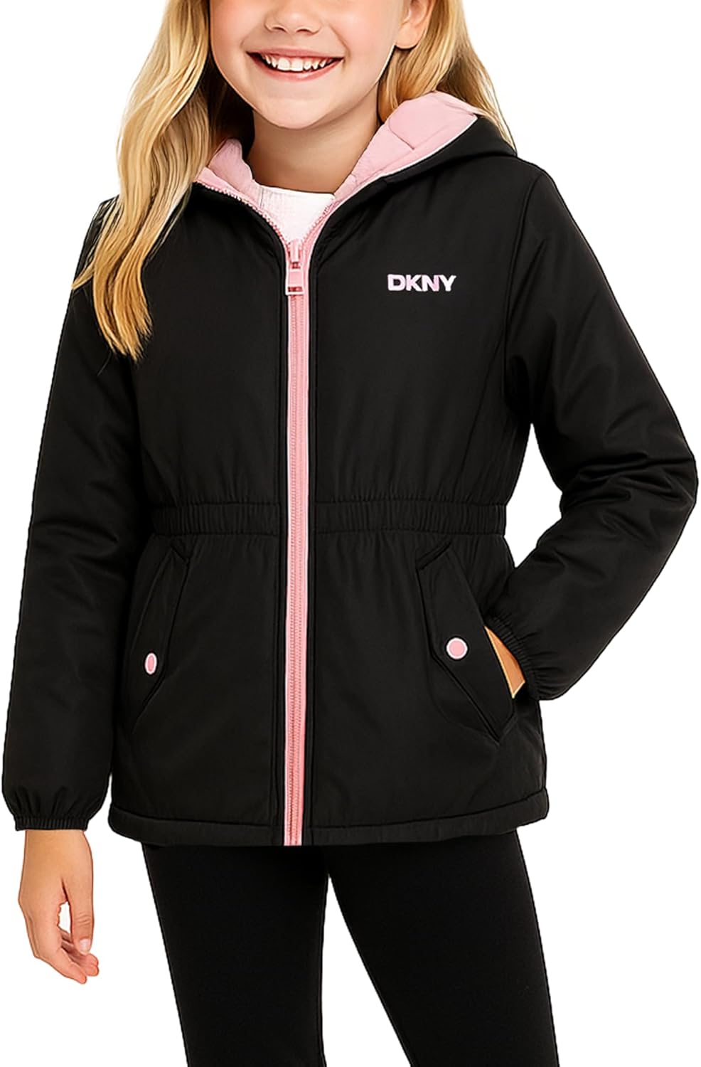 DKNY Girls Fleece Jacket - Cozy Midweight Hooded Anorak