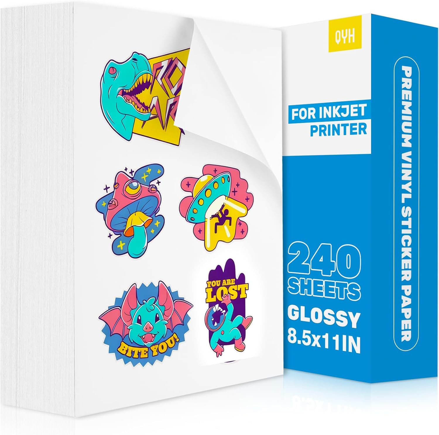 QYH Printable Vinyl Sticker Paper for Inkjet Printers - 240 Sheets