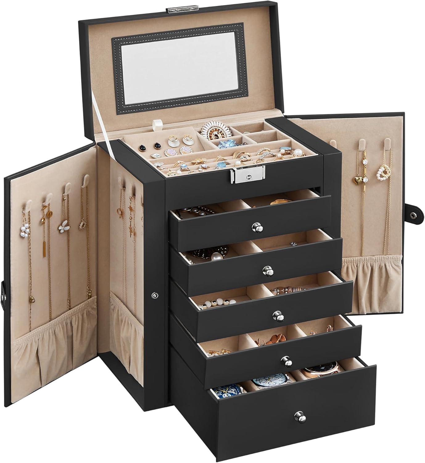 SONGMICS 6-Layer Jewelry Box Organizer with Lock and Mirror