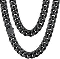 Mens Cuban Link Chain Necklace - Black 18K Gold Plated, 5mm-14mm